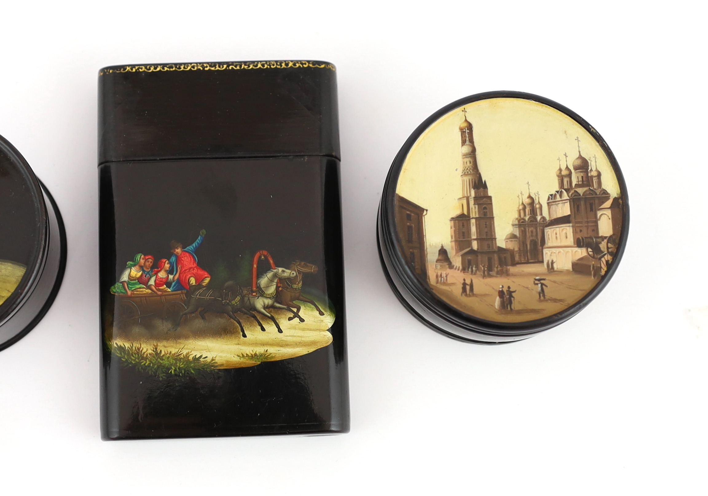 Four Russian lacquer boxes, by Lukutin, c.1840-60